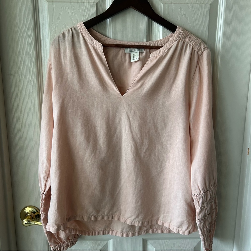 Rachel Zoe Light Pink Linen Cotton V-Neck Top